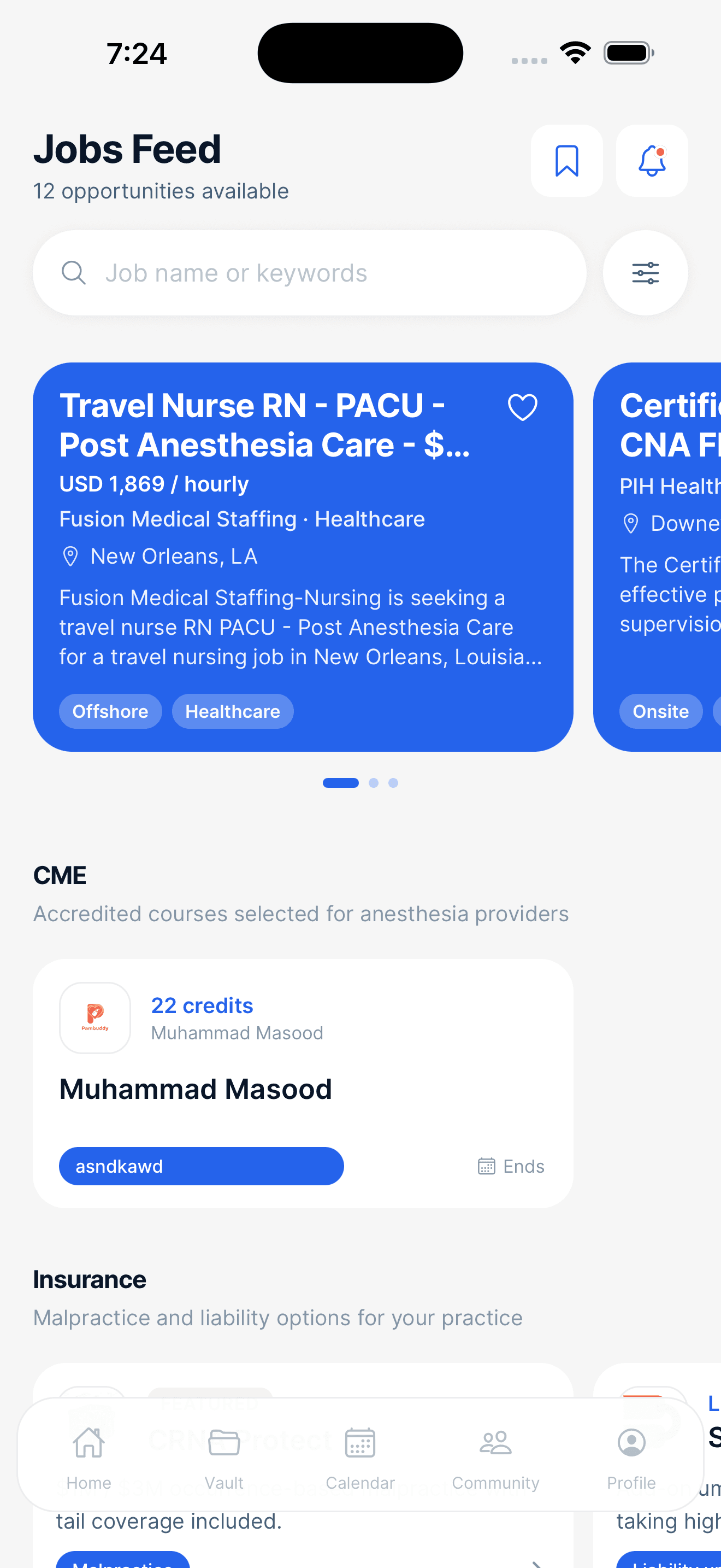 Jobs board screen